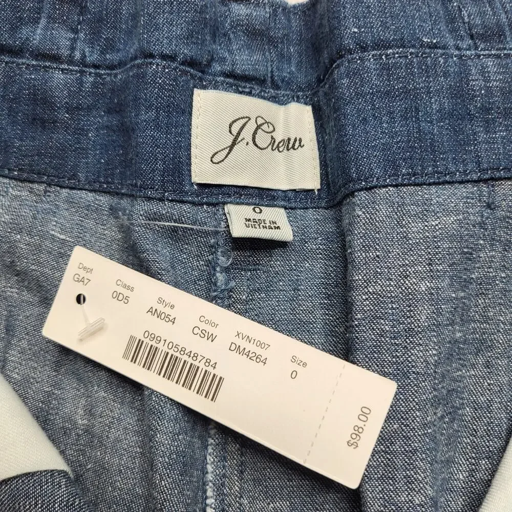 J Crew Chambray Paper Bag Jeans Tie Waist Relaxed Crop Wide Leg Cotton Hemp 0 - Picture 7 of 10